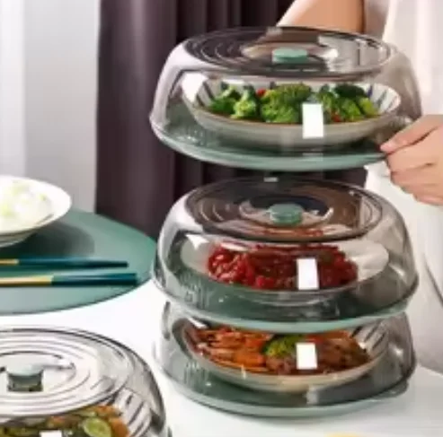 Stackable Plastic Food Storage Cover Microwave Safe Fresh-Keeping Food Cover Tent for Liquid Usage