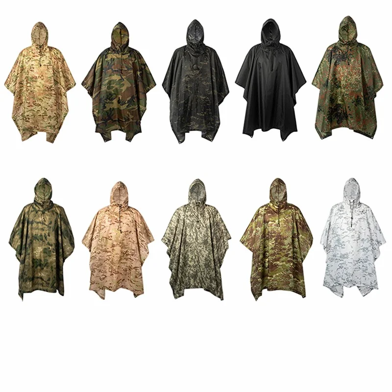 Waterproof Camouflage Raincoat Poncho Camo Tactical Adults Men Rainwear Rain Poncho For Adults
