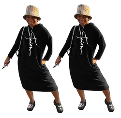 African Woman Dress Sweatshirt Long Sleeve Women Clothes Fall Casual Faith Dresses High Quality Hoodie Dress