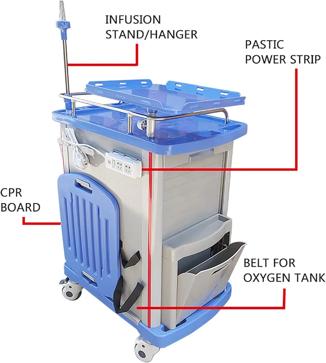 OEM Wholesale Color Medical Clinic Anaesthesia Drugs Hospital Emergency Trolley Nursing Crash Cart