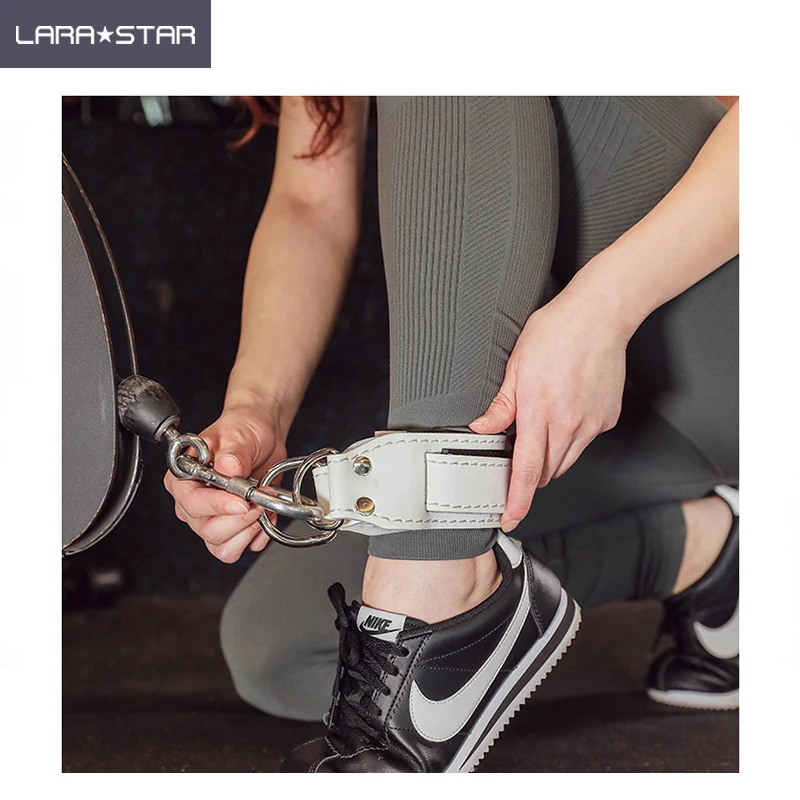 LS0125 Customized Logo OEM Cable Machine Leather Ankle Support Wraps Metal Ankle Brace Ankle Straps Resistance Bands