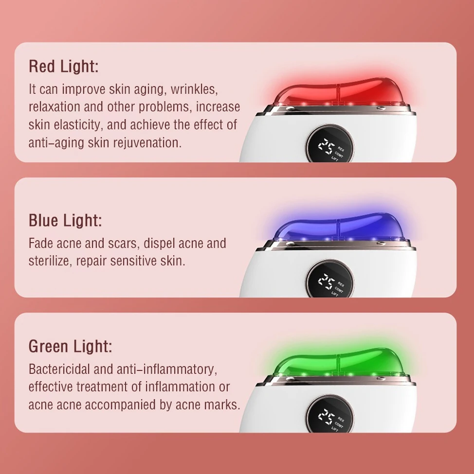 Red Blue Green Light Phototherapy Lifting Massager Guasha Beauty Device EMS Vibration Heating Skin Rejuvenation Face Massager