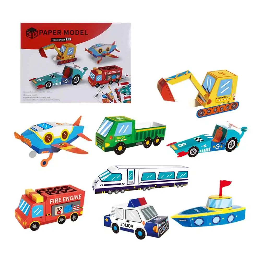 HW Wholesale Model Cars vehicle DIY paper jigsaw puzzle game transport set kids Educational Toy 3D Puzzle Car