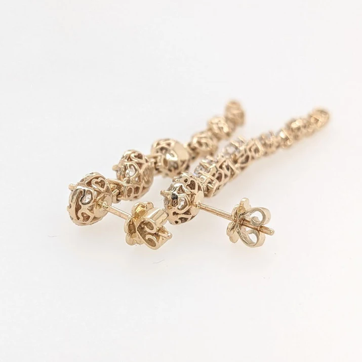 Natural Diamond Halo Dangle Earrings Solid 14k Yellow Gold Dangle Drop Earring