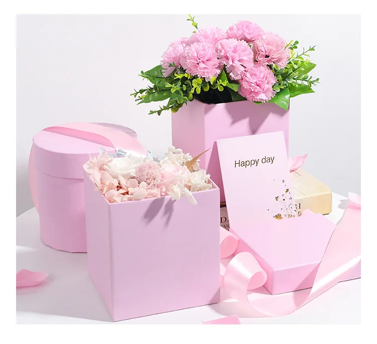 Cheap Custom waterproof paper flower box with lid fresh rose party flowers round cardboard packaging box