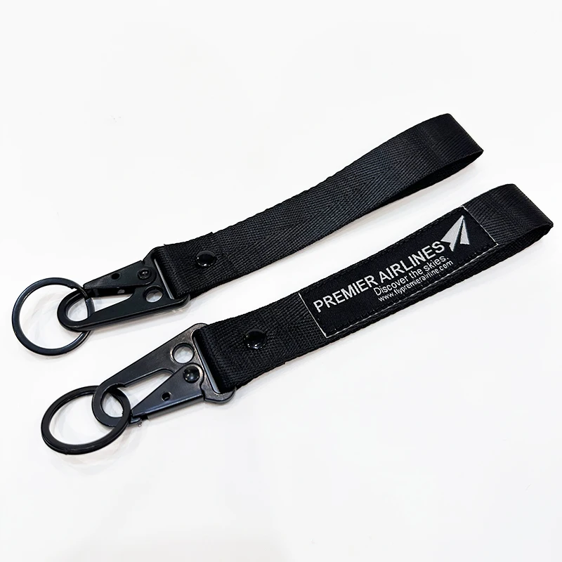 Hot Sale Custom Airlines Keychain Black Eagle Mouth Buckle Carabiner Hand Wrist Lanyard Keychain Strap