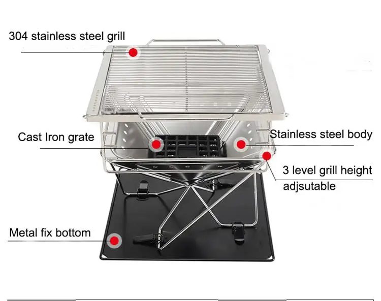 YOHO Portable Stainless Steel Folding Charcoal BBQ Grill Outdoor Korean Carton 500pcs Hot Sale Suitcase Barbecue for Camping