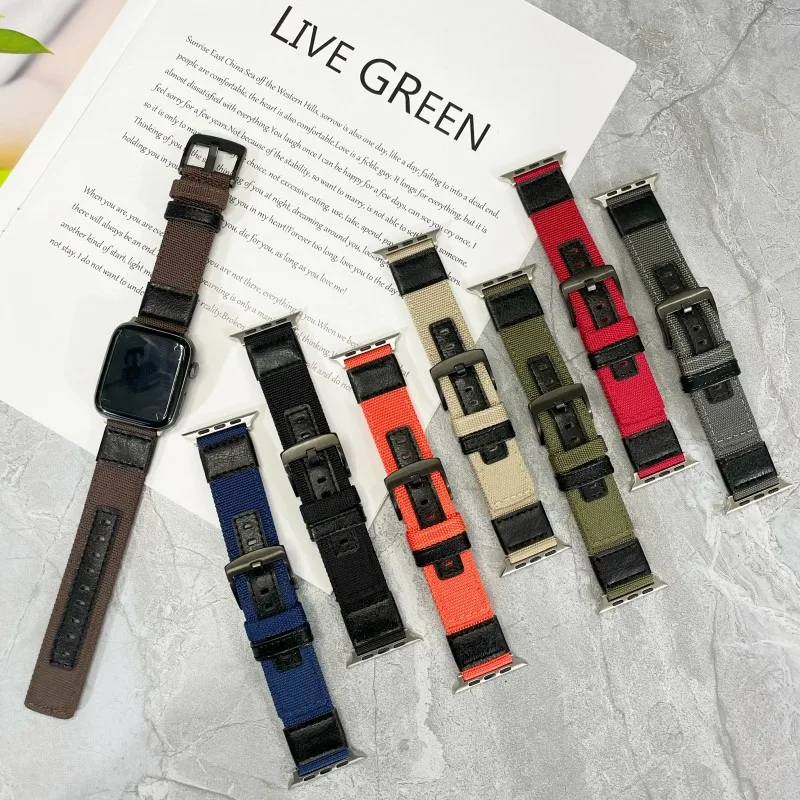 38/40/41/42/44/45mm Universal Watch Band Outdoor Canvas Nylon Watch Strap Band For Apple Smart Watch 8/7/6/5