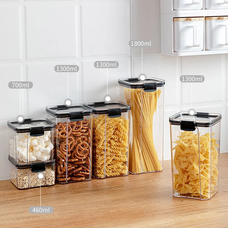 
Hot Selling Airtight Food Storage Container Set Dry Goods Pantry Organization Plastic clear kitchen food box 