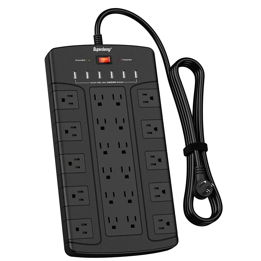 Multi Outlet Plug with 6 USB Ports 22 Power Sockets Surge Protector Power Strip
