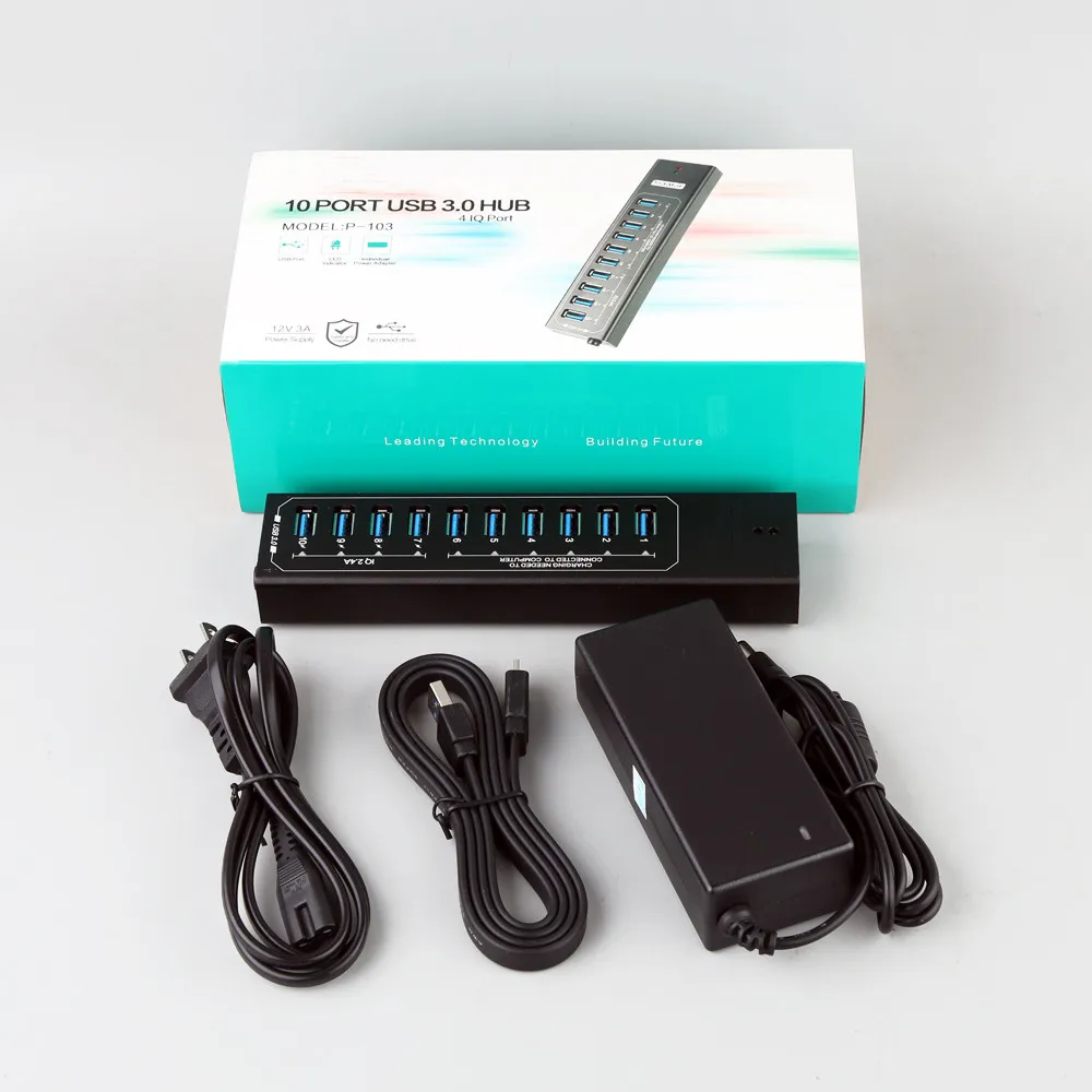 Powered USB 3.0 Hub, 10 Ports USB Hub Splitter