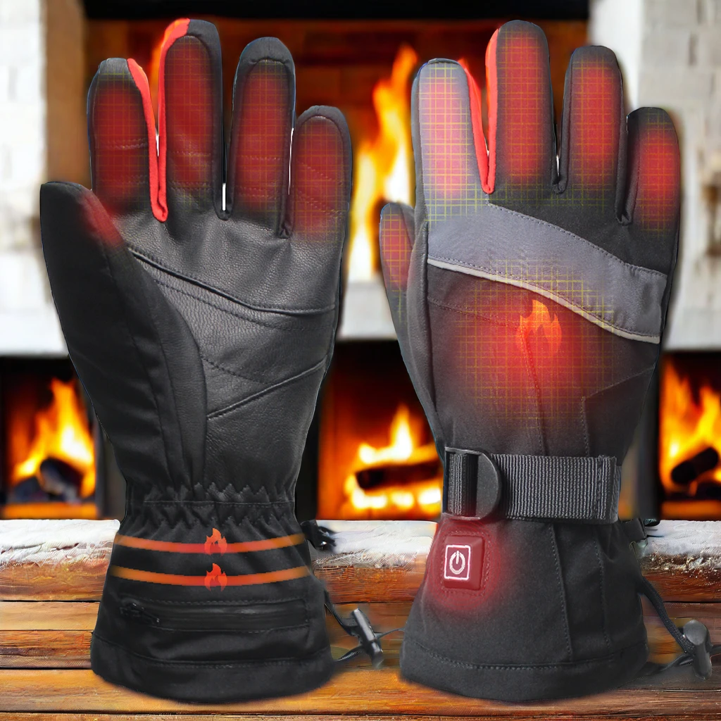 Black Insulating Proof Heated Ski Gloves with Battery Protective Work and Massage Hair Mittens for Girls Electric Heated Gloves