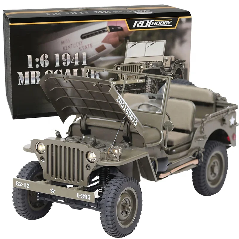 Детализированный предварительно раскрашенный FMS ROCHOBBY 1941 MB Scaler Willys JEEPS 2 4 ГГц 1/6-й масштаб светодиодный 4X4 RC военный грузовик 4WD Hobbyist подарок игрушка