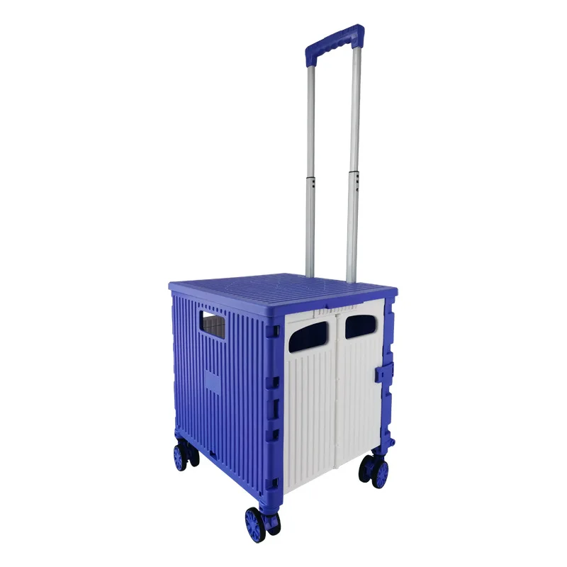 Supermarket Folding 4 Wheels Plastic Shopping Cart for Groceries on Wheels with Custom Logo/Color