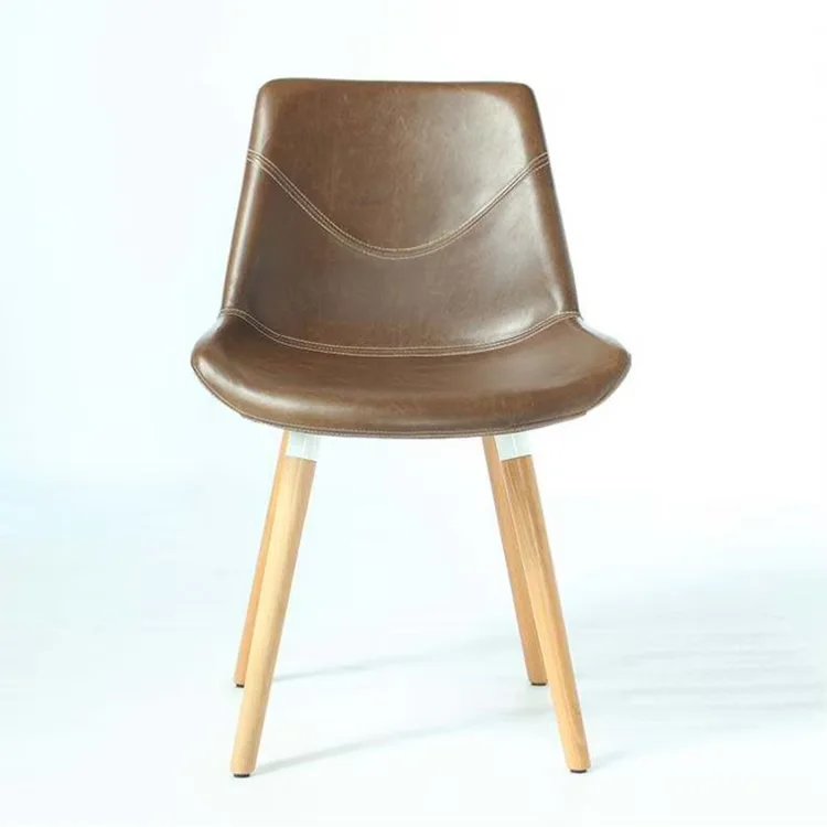 Cheap Price Residential Furniture High Back brown Pu Leather Seat Wooden Legs Dining Chairs