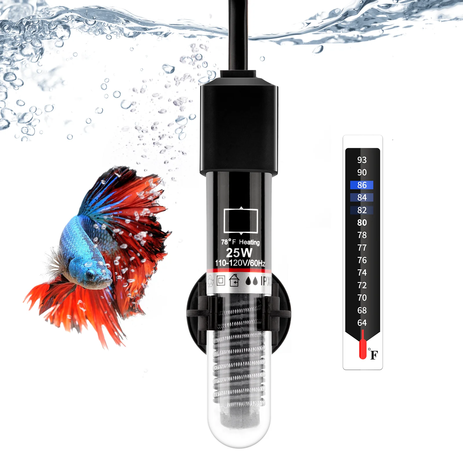 25W Quartz Aquarium Heater Energy-Saving Temperature Control Heating Rods Custom Volume Water Tank Decoration Explosion-Proof