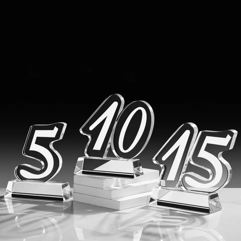 Digital Crystal Award Trophy Custom 3d Laser Engrving Number Shapes Crystal Glass Trophies