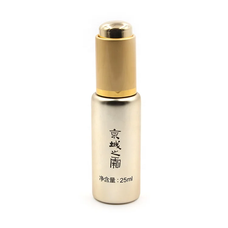 Pale Gold Monochrome Screen Printing Customizable 15ml 20ml 25ml Glass Bottle with Pressure Pump Dropper