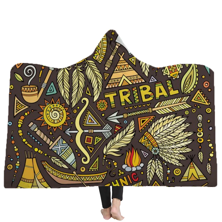 Yutong Tribal Native Set Of Symbols Hooded Blanket For Adult Kid Custom Made Customized DIY Wrap Sherpa Throw Blanket