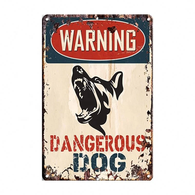 Warning Dangerous Dog Wholesale Custom Printing Bar Cafe Metal Poster Plaque Vintage Retro Sign Wall Decor Home Tin  Metal Plate