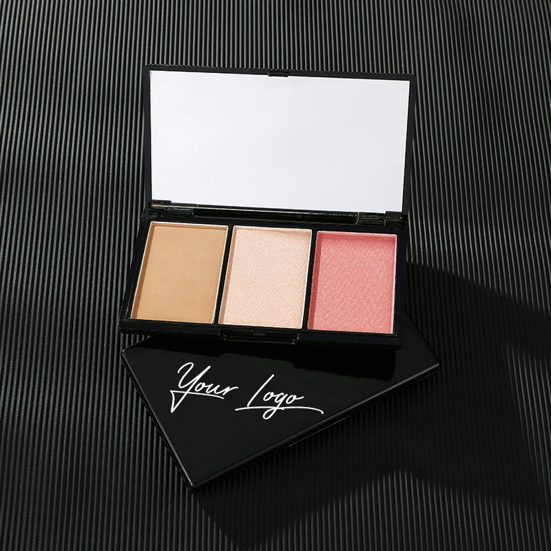 3 color  health beauty Blush Palette makeup blush highlight contour blush private label