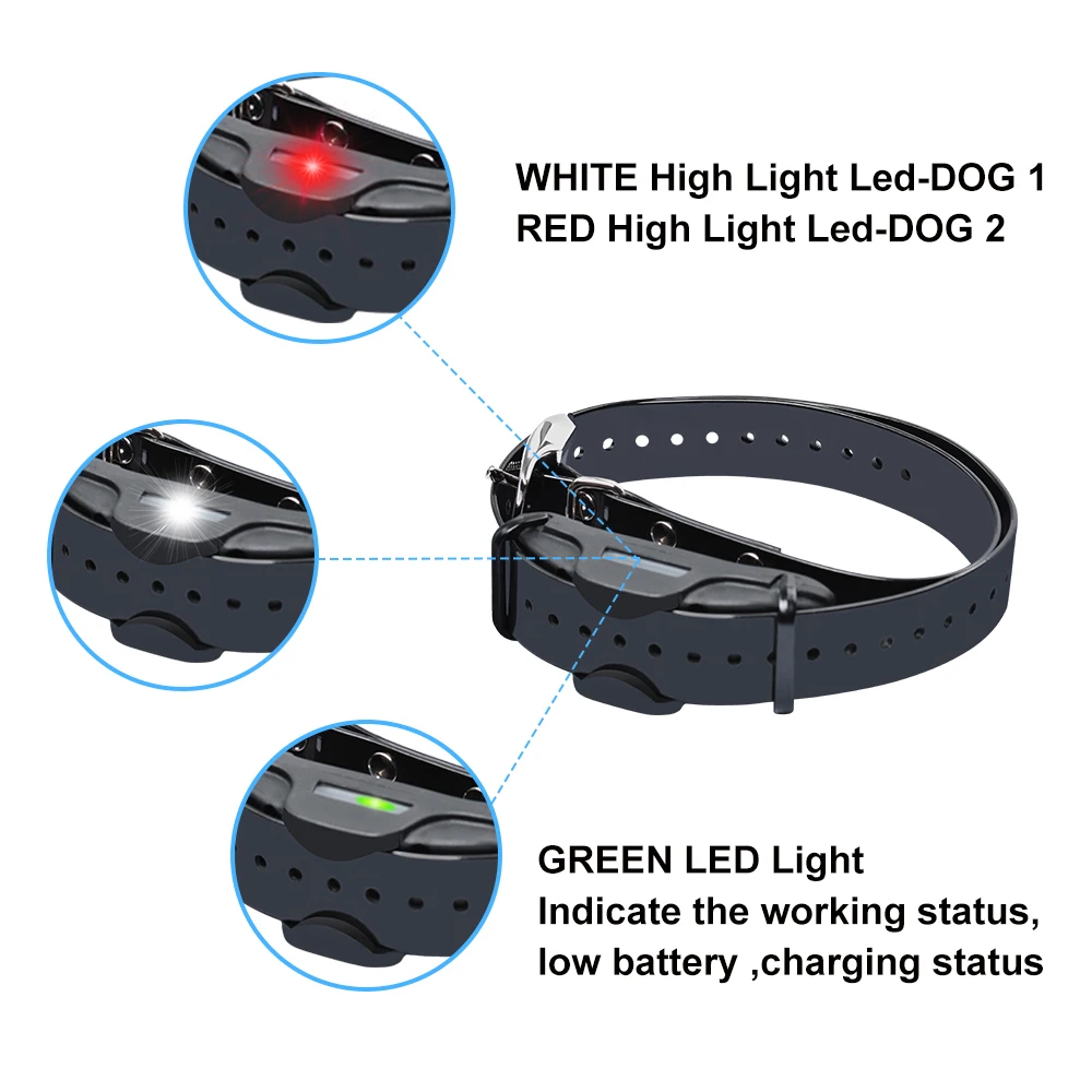 1.25 Mile (6600 Ft) Remote Shock, Vibrate, Tone and Flashing Beacon Lights Waterproof Rechargeable Dog Hunting collar