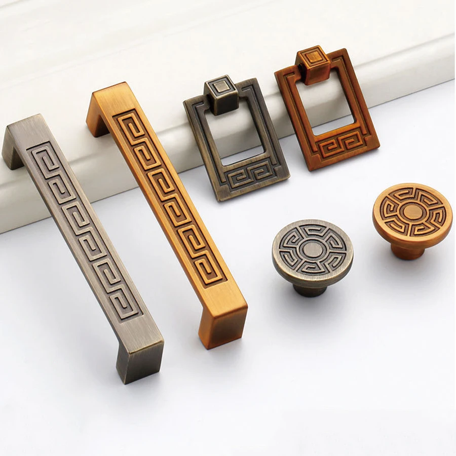 Wholesale Chinese Classical Traditional Style Vintage Antique Bronze Zinc Alloy Kitchen Cabinet Drawer Carved Handles