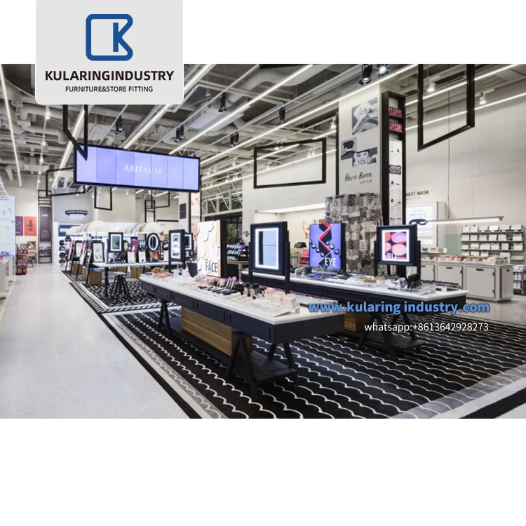Luxury Store Fixtures Showroom Design Customized Producing Display Racks Shelf decoration Makeup Studio Cosmetic Shop Furniture