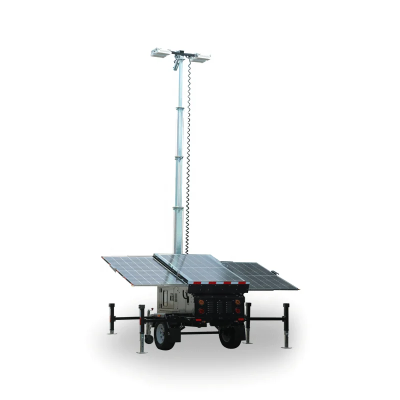 Mobile solar light tower with 400w led lights for construction site