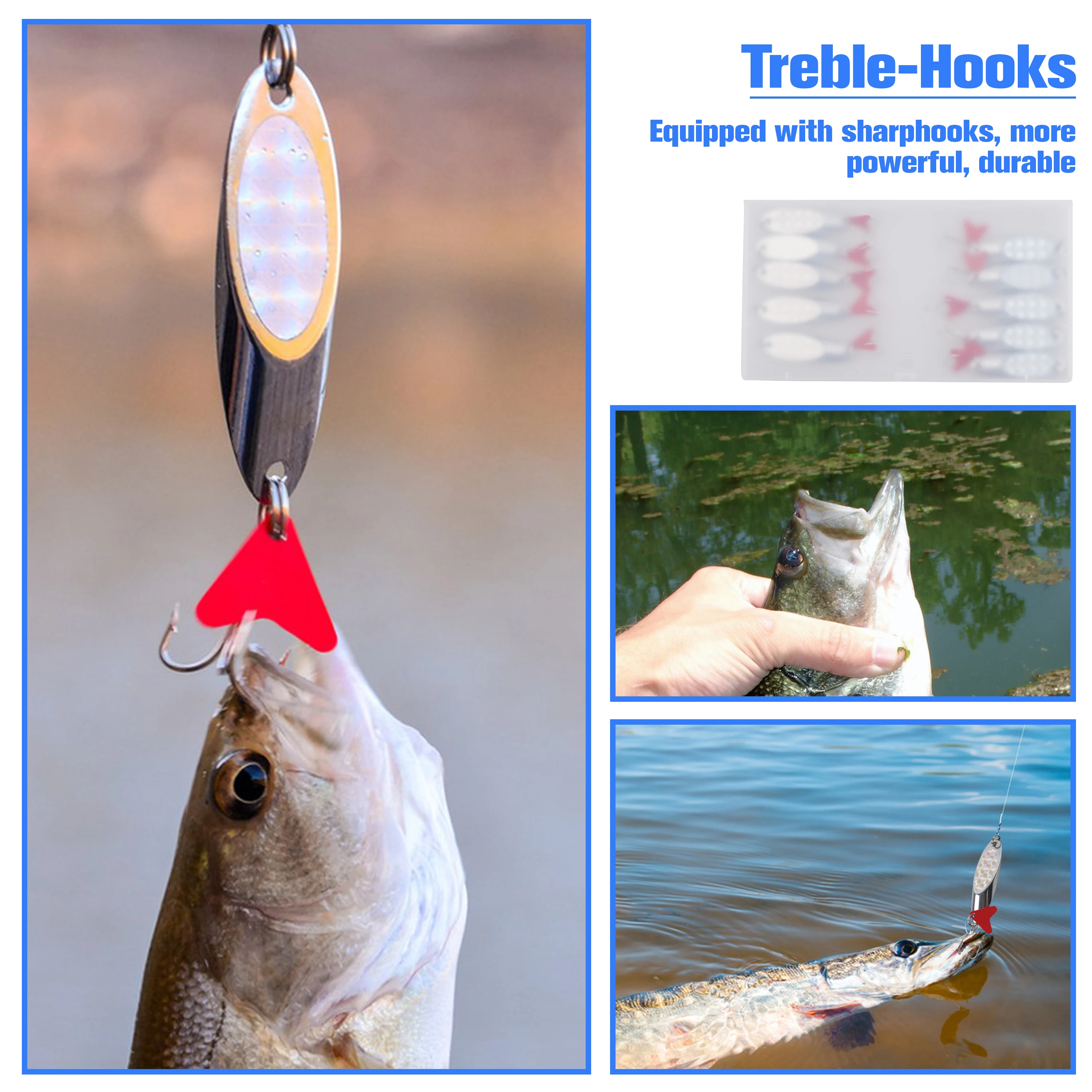 Casting Fishing Spoons Lures Saltwater Jigging Spoons Fishing Tackle Bait with Treble Hooks for Salmon Bass