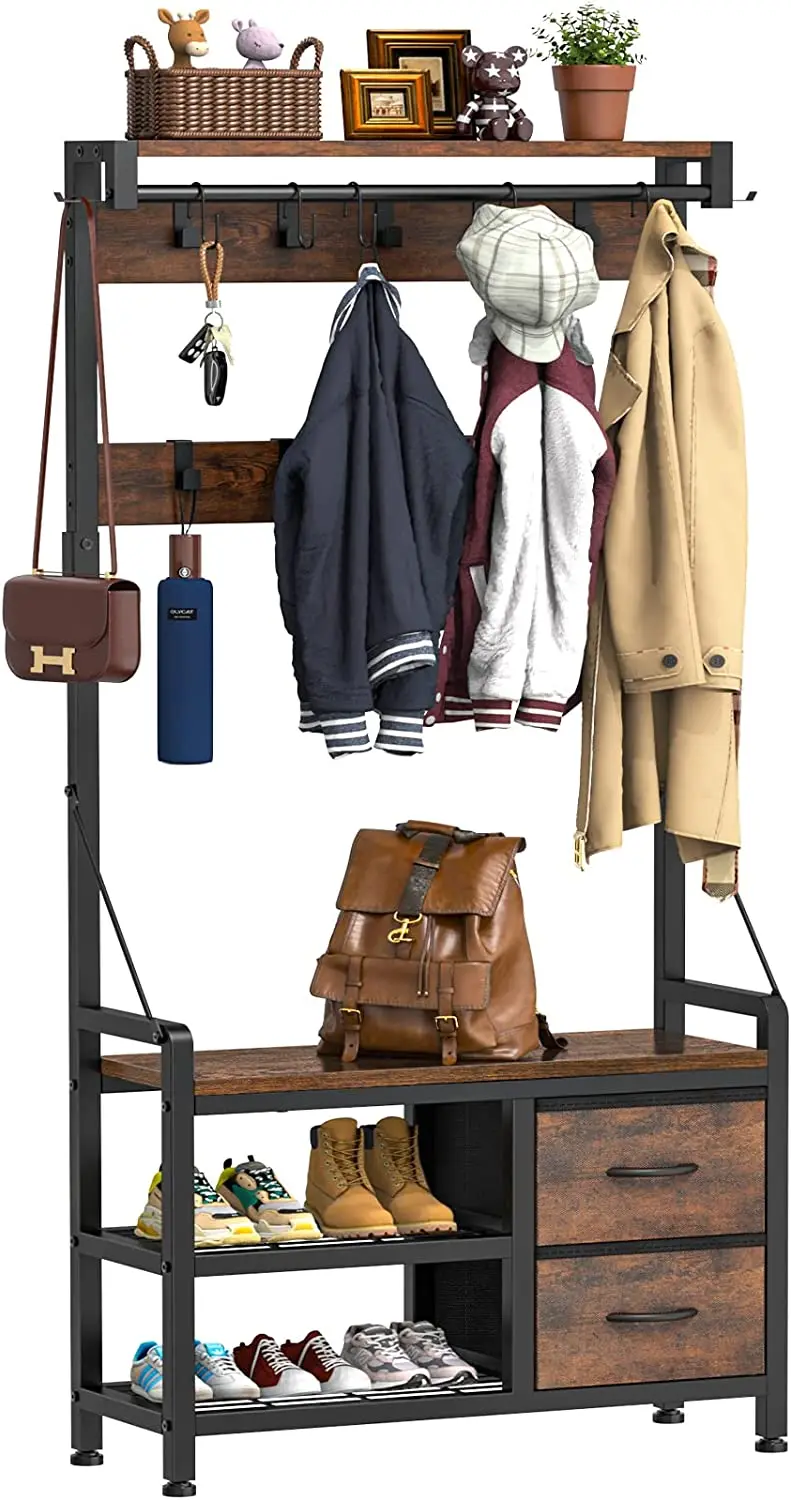 Coat Rack, Hall Tree with Shoe Bench for Entryway, 3-in-1 Shoe Rack  for home Freestanding Accent Furniture