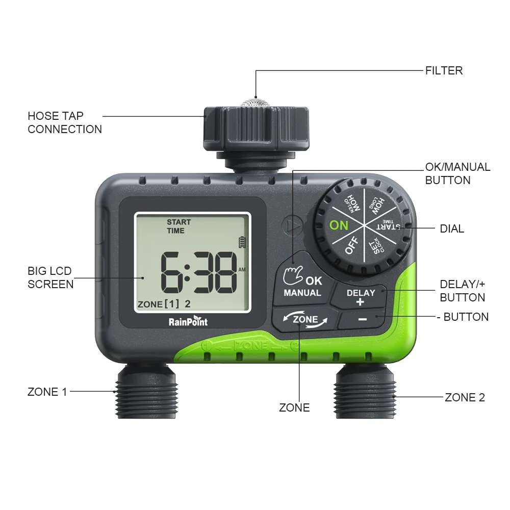 New 2 zone digital sprinkler timer controller hose water timer water timer for green hut and outdoor use