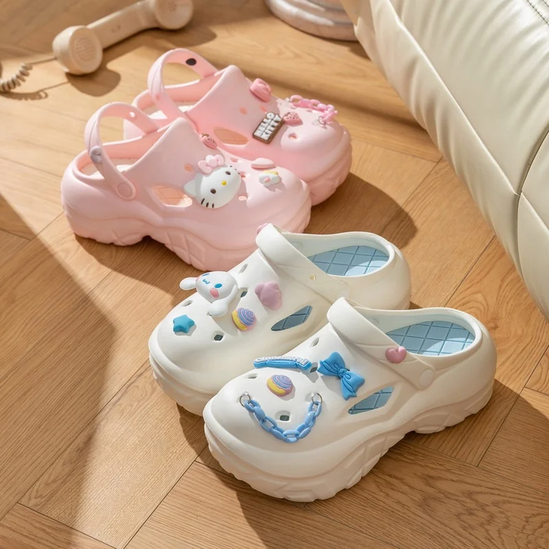 KT KUROMI Cinnamon Dog Pacha Outdoor Beach Height-Increasing Platform Shoes for Ladies EVA Outsole for Spring Autumn Home Use
