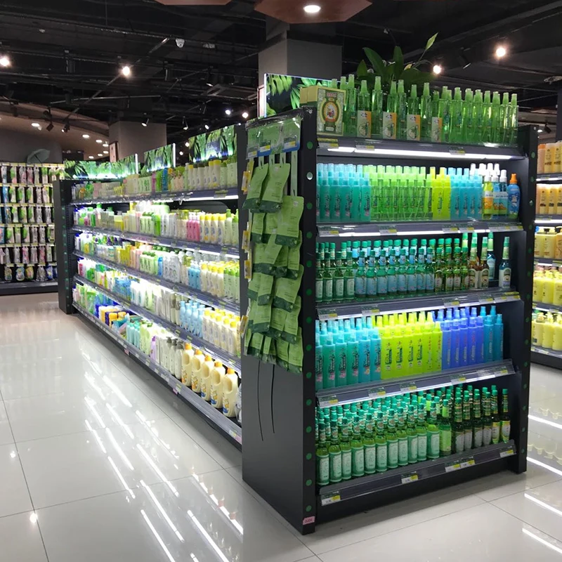 Factory Custom Grocery Gondola Pharmacy Supermarket Shelves Wine Rack Led Display