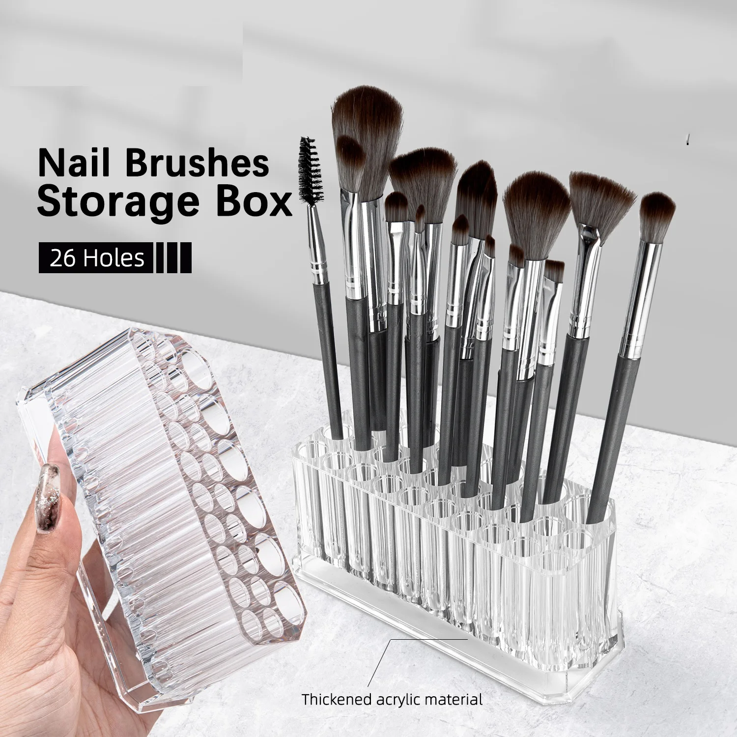 26 Holes Acrylic Nail Brushes Storage Holder Makeup Brushes Organizer Nail Tools Stand Storage Showing Shelf Pens Display Case