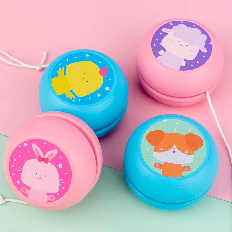 Classic Kids Puzzle Game Revolving Dinosaur Dolphins Cartoon Wood Yoyo Toys Wooden Yo-Yo Ball Toy