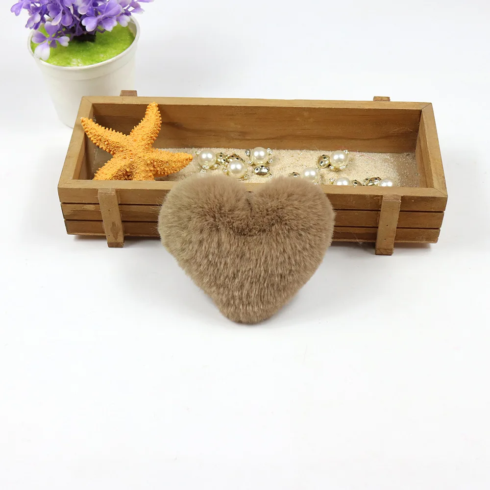 Heart Wholesale Imitation Fake Fox Animal Fur Pom Pom Ball Keychains Faux Fur Ball K With pin Snap Button