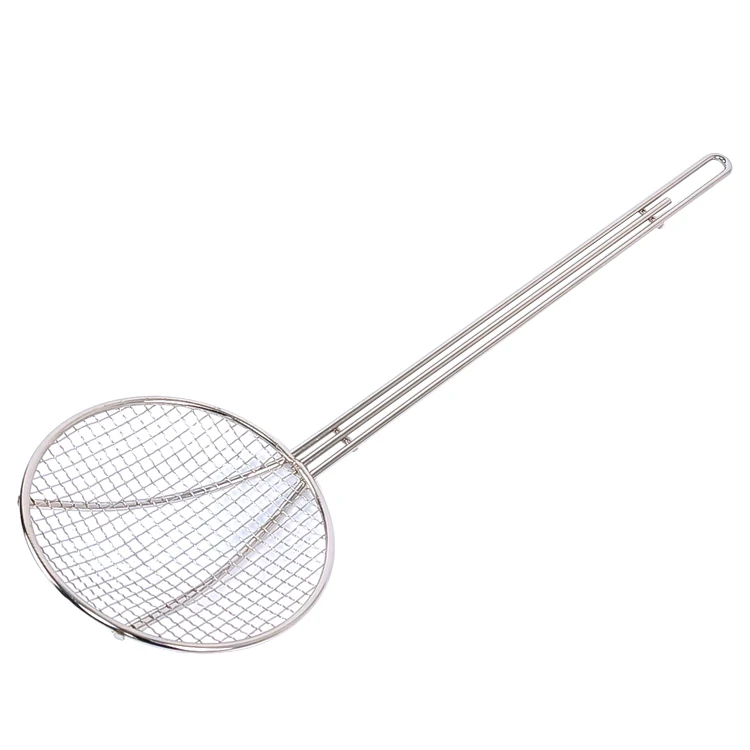 6 Inch Round Frying Skimmer Wire Mesh Skimmer Long Handle Stainless Steel Deep Fryer Ladle French Fry Skimmer