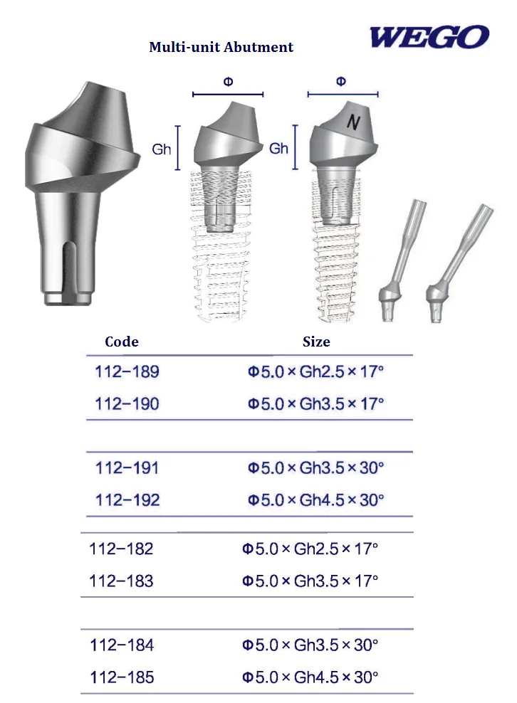 
Premium Angled Multi-unit Abutments for Titanium Endosteal Dental Implant System Wego Standard Regular Diameter Abutment Screws 