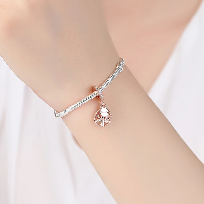 
Rose Gold Charm Bead Dangle Pendant Spacer Clip Charms Fit Pandora Bracelets Women DIY Silver Jewelry 
