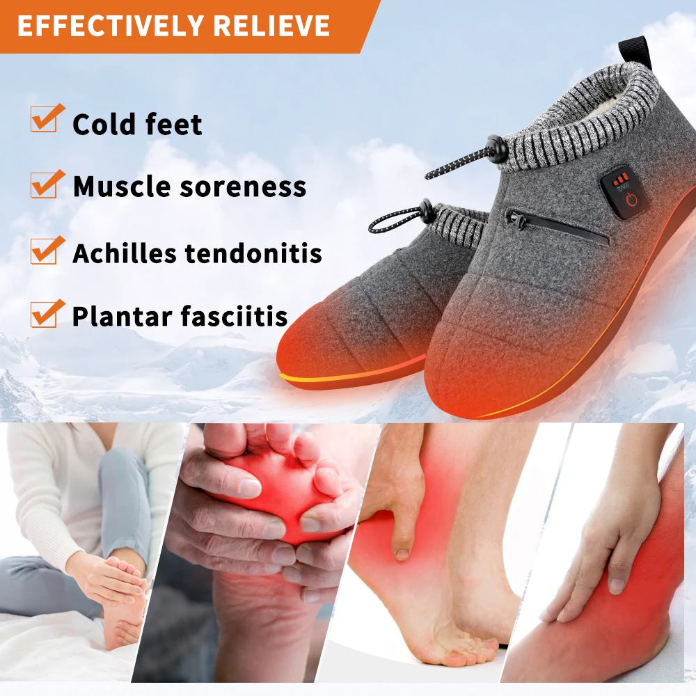 Upgraded Winter Rechargeable Foot Wear Slippers Battery Electric Heated Shoes