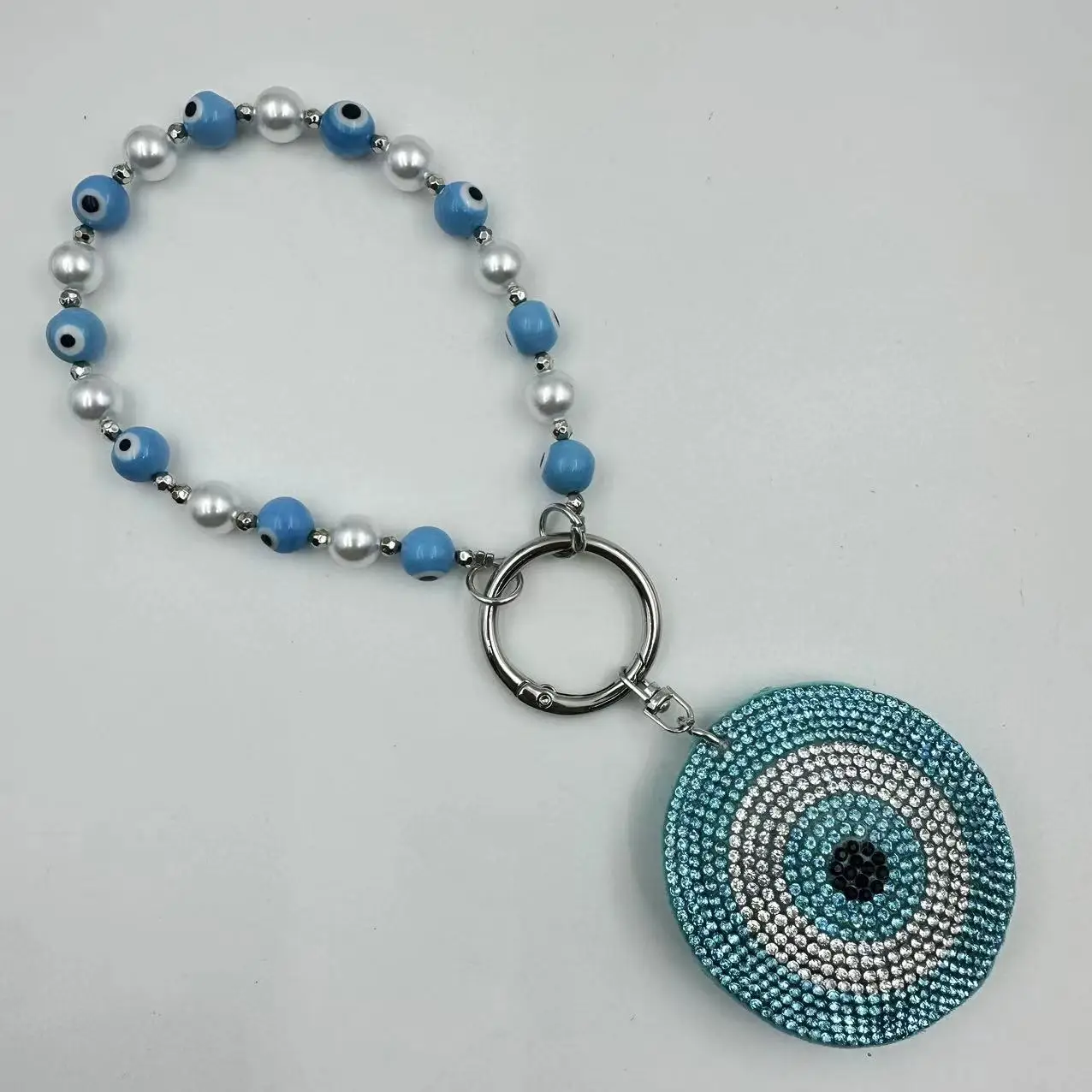 Fashion Lucky Crystal Blue Eye Keychain Evil Eye Water Diamond Phone Chain Imitation Pearl Phone Pendant Bracelet Jewelry