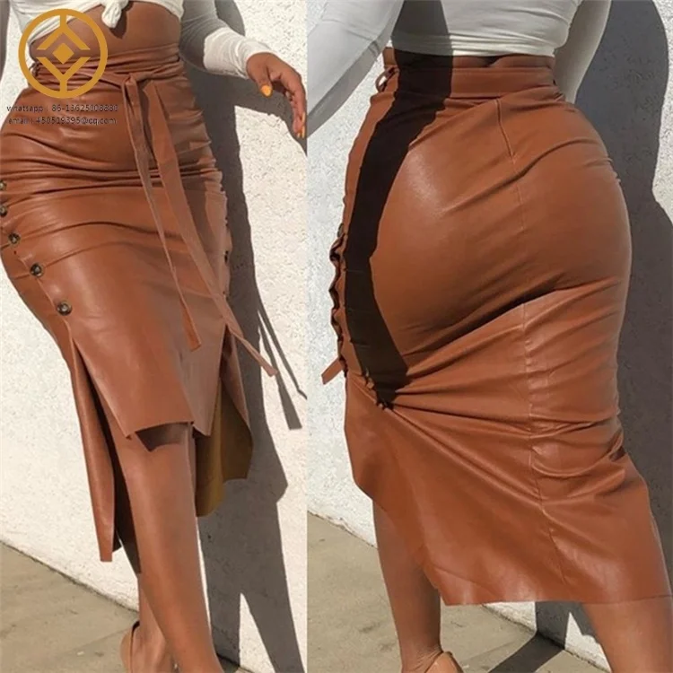 Hot Sale Autumn Winter Plus Size Ladies Womens Leather Pu Long Office Skirts Designs For Women
