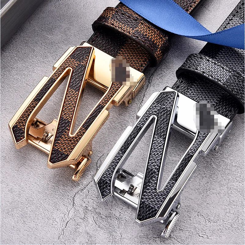 high quality leather belt Z buckle plaid leather belt luxury Business Automatic belts leather men genuine
