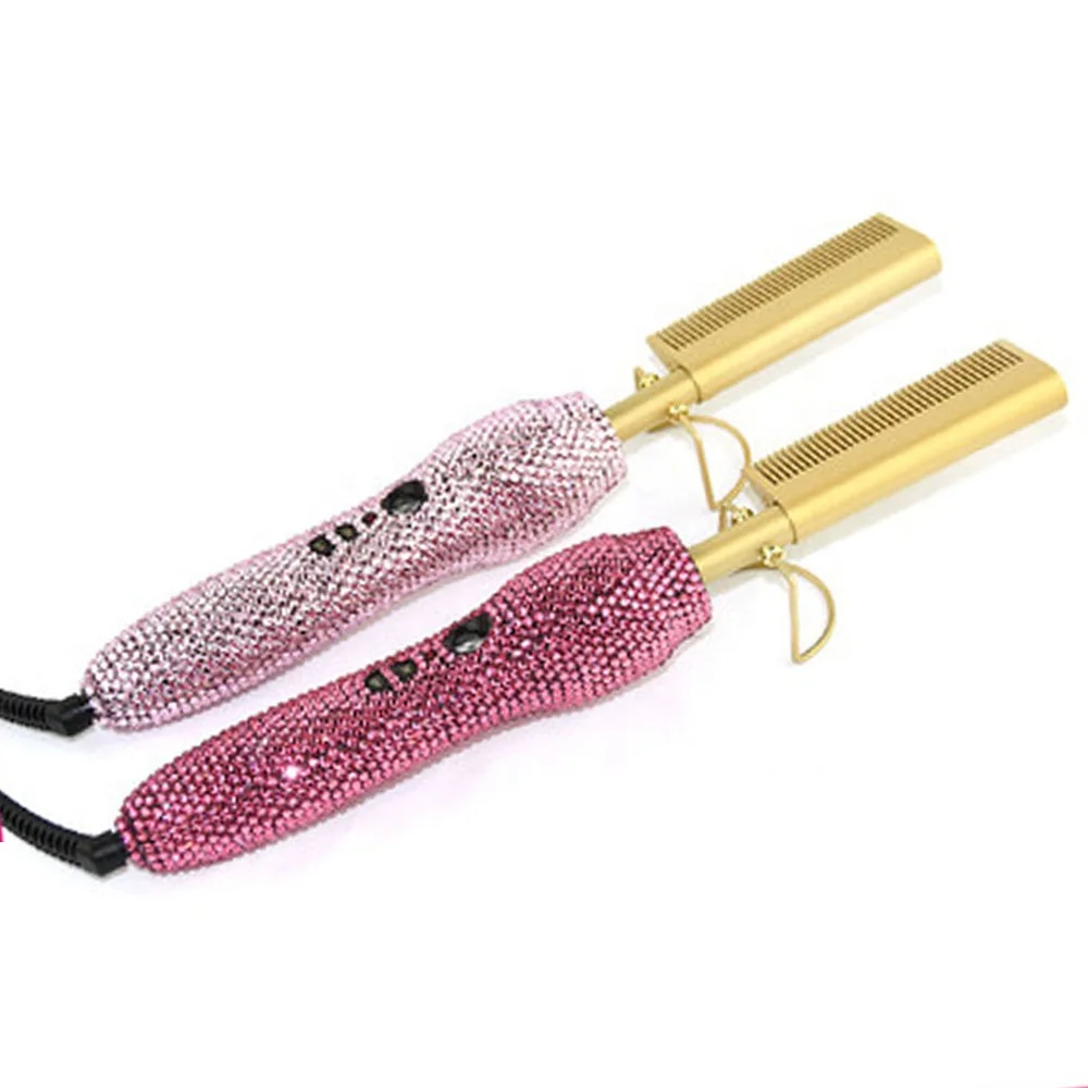 
ihongSen Personalized Wet Rose Gold Pressing Comb Gold Heating Round Hair Brush Paddle Hair Brush Electric Straightener 