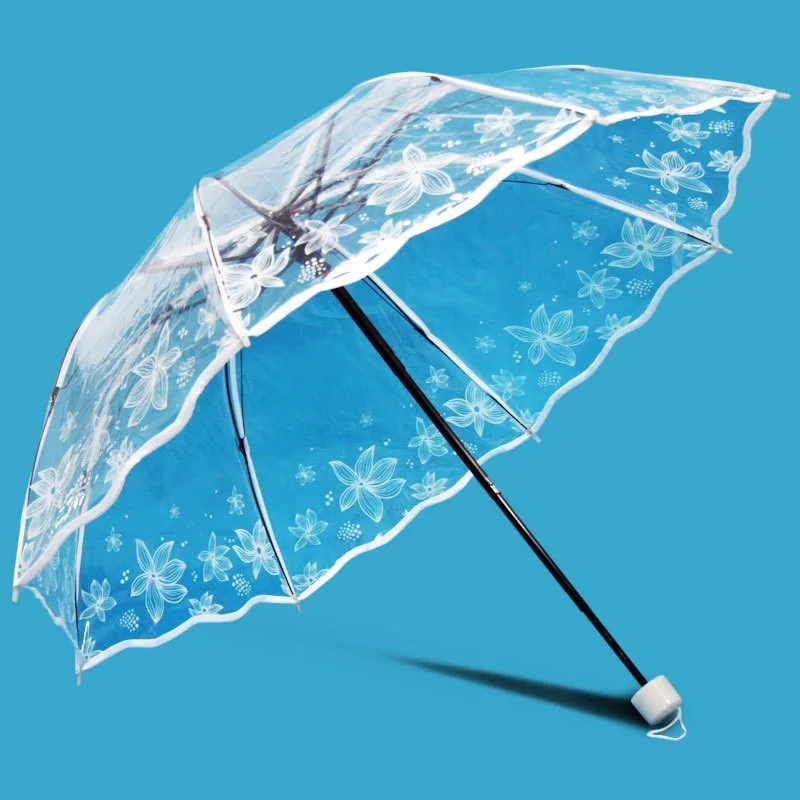 Apollo white printing series transparent three fold umbrella clear flower pattern umbrella waterproof country umbrella