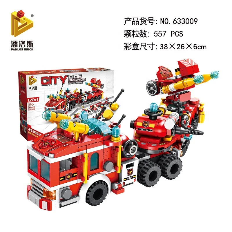 Panrose 633019 composite engineering truck fire truck robot assembly small particles children boy assembly play