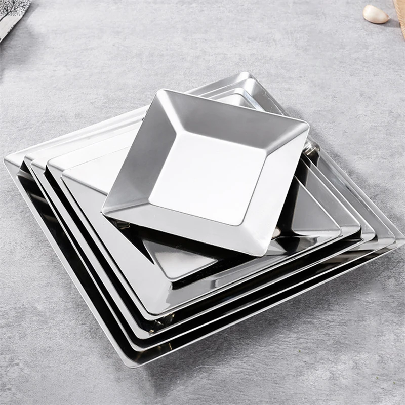 High Quality Stainless Steel Multi-functional Square Plate Dishes Various Sizes for Dinner Wedding Kitchen Storage Tray
