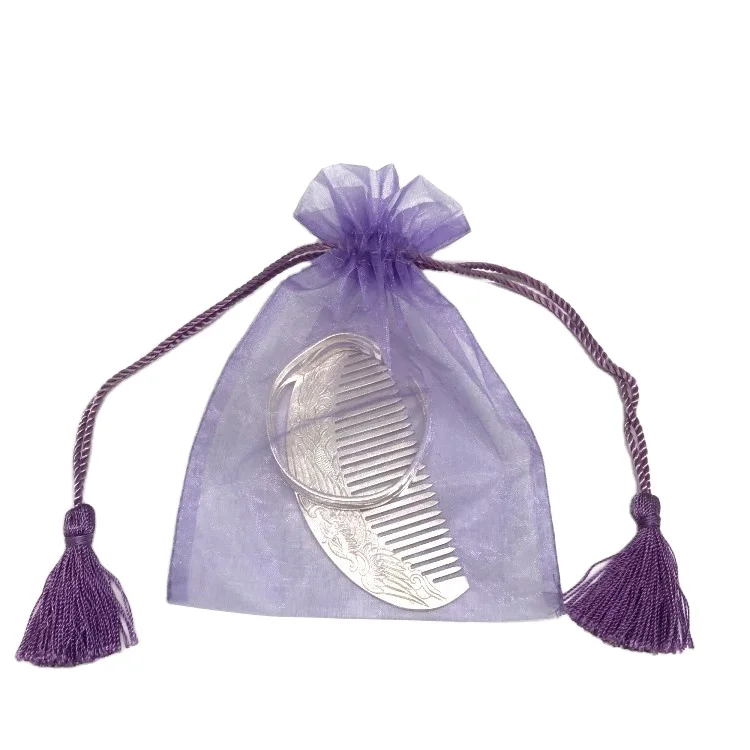 Colorful drawstring jewelry gift pouch purple organza bag with tassel organza packing bag