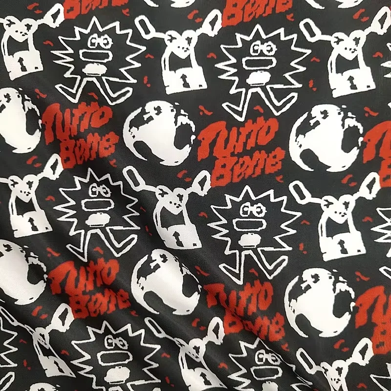 YH8-8498 Kuangheng Textile Hot Sale Cool Skull Printed Lining Black Color Polyester Silk Smoothly Lining For Suit And Coat